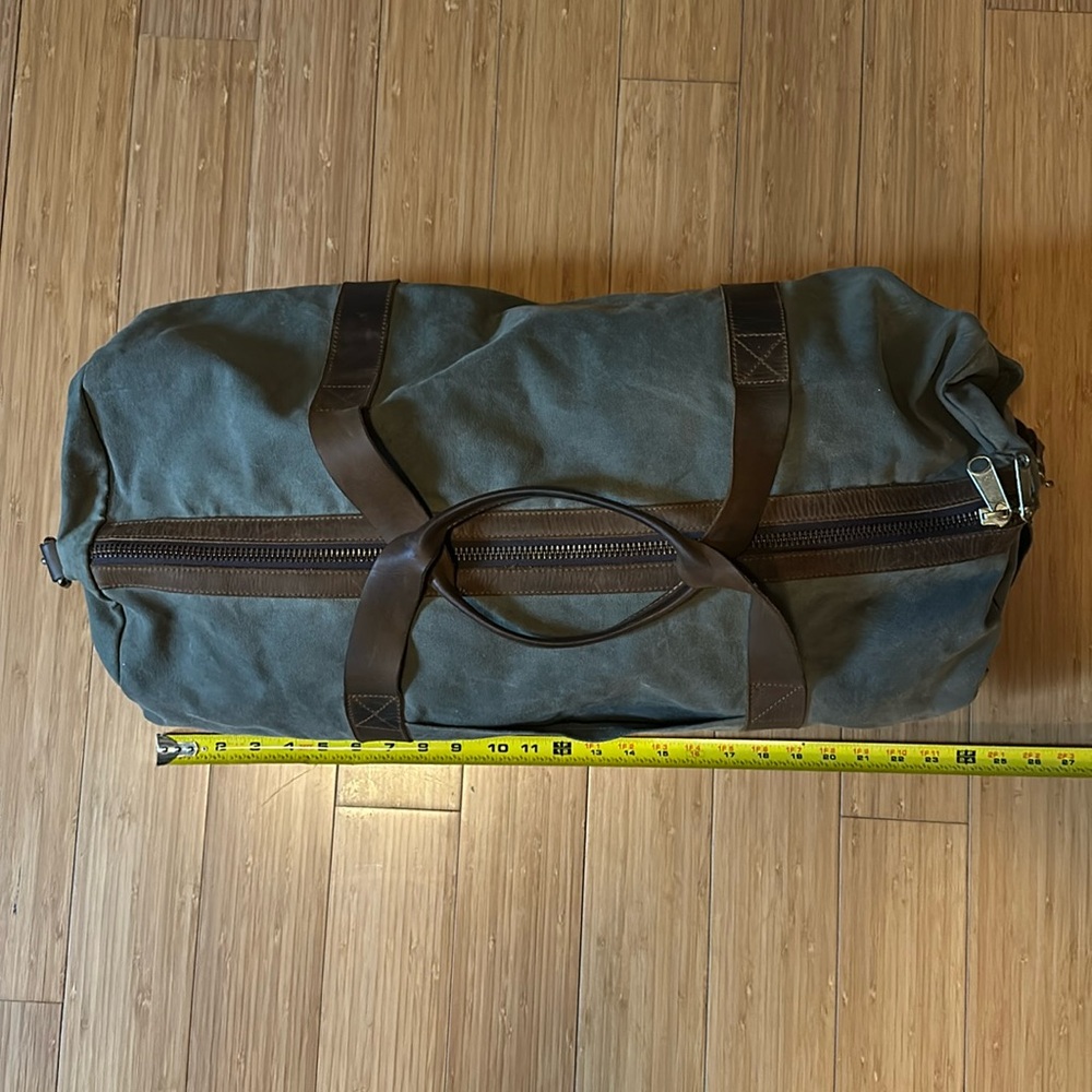 Gustin Olive Green Canvas Duffel Bag with Brown Leather Trim